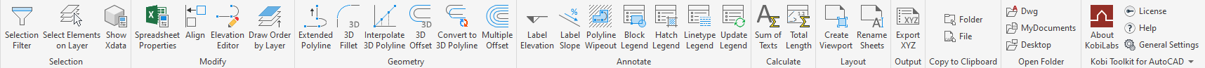 Kobi Toolkit for AutoCAD ribbon