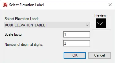 Select Elevation Label dialog box - Kobi Toolkit for AutoCAD and BricsCAD