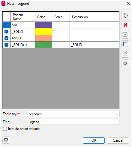 Hatch Legend dialog box - Kobi Toolkit for AutoCAD and BricsCAD