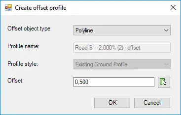 Create Offset Profile dialog box - Kobi Toolkit for Civil 3D