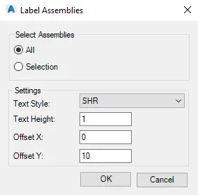 Label assemblies dialog box - Kobi Toolkit for Civil 3D