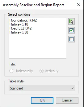 Assembly Baseline and Region Report dialog box - Kobi Toolkit for Civil 3D