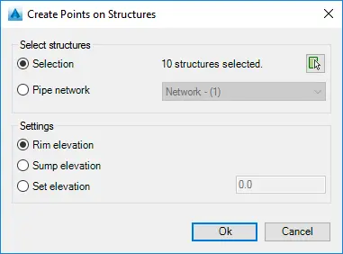 Create Points on Structures dialog box - Kobi Toolkit for Civil 3D