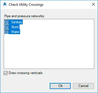 Create Utility Crossings Analysis dialog box - Kobi Toolkit for Civil 3D