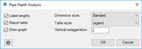 Pipe Depth Analysis dialog box - Kobi Toolkit for Civil 3D