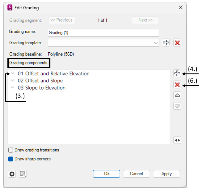 Edit Grading dialog box - Kobi Toolkit for Civil 3D