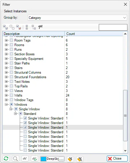 Advanced Revit Filter Options, Modeless - Kobi Toolkit for Revit