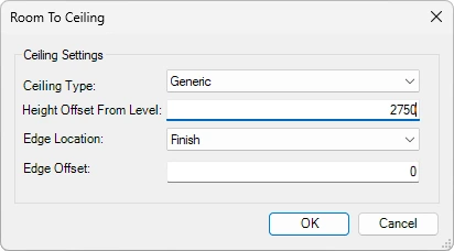 Room To Ceiling dialog box - Kobi Toolkit for Revit
