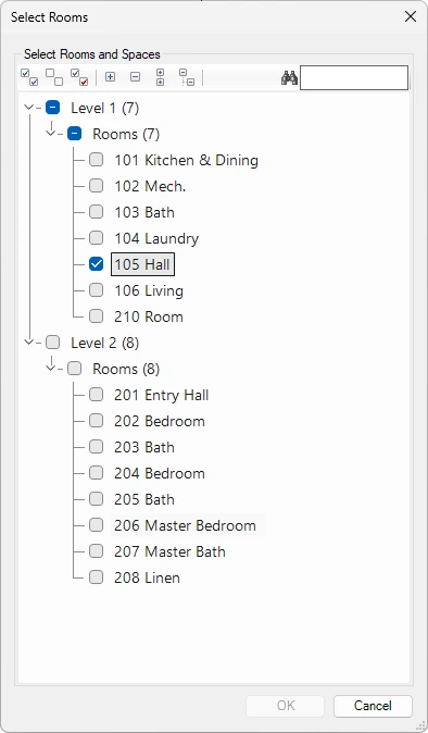 Zoom To Room or Space dialog box - Kobi Toolkit for Revit