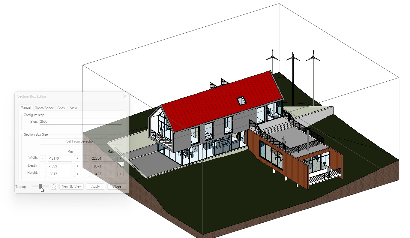 Adjust transparency of the Section Box dialog box - Kobi Toolkit for Revit