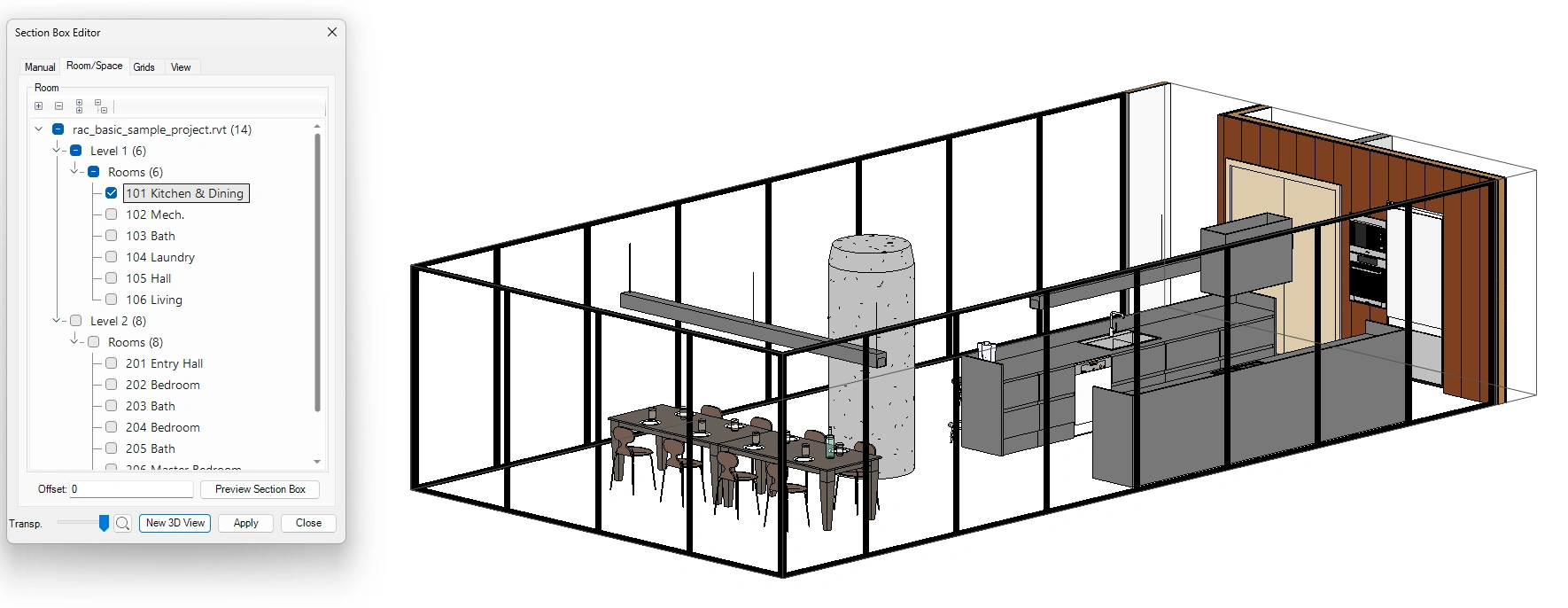 Resize Revit Section Box by Room/Space